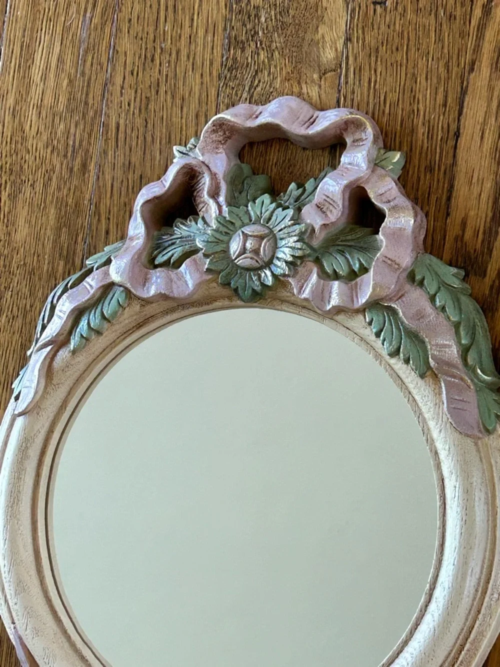 Home Interiors Homco Floral Wall Mirror Pink Green Shabby Chic Cottagecore Decor